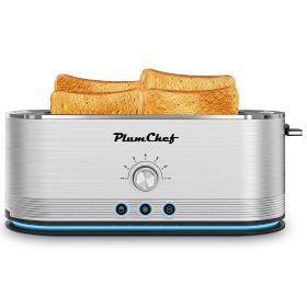 4-Slice Toaster, 7 Settings, Defrost, Reheat, Removable Crumb Tray, Full Body Stainless Steel Housing, Anti-Fingerprint, Anti-Jam, 1350W, Silver (Option: KRT6061)