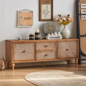 Rattan TV Stand For TVs, Wood TV Stand Mid Century Distressed TV Stand TV Media Console With Drawer And Door, Boho Entertainment Center For Livin (Option: Rattan)