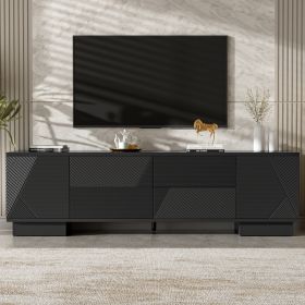 VIBE HAUS 70.8 Modern TV Stand For TVs Up To 75 Inches, Entertainment Center With Storage Cabinets, 4 Drawers And A Metal Center Leg, Minimalist (Option: Black)