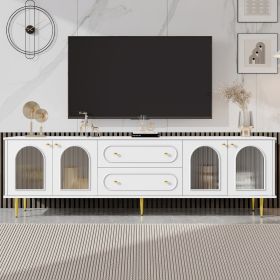 VIBE HAUS 78.7 Modern TV Stand, TV Cabinet With Five Metal Legs And Metal Handles, 2 Drawers And 2 Cabinets With Fluted Glass Doors For Living Ro (Option: White)