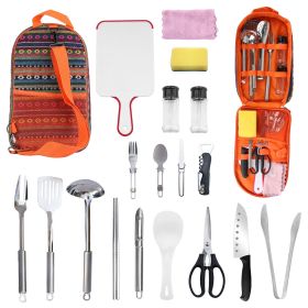 19Pcs Camping Cooking Utensil Kit Portable Picnic Cookware Outdoor Kitchen Equipment Gear Campfire Barbecue Appliances with Storage Bag (Type: Orange)
