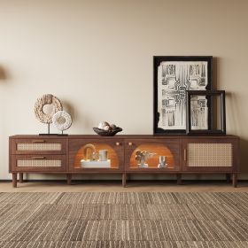 86 Inch TV Stand For TVs Up To 90, Entertainment Center With App Controlled LED Lights, 2 Drawers  Glass Door Storage, Modern Media Console For L (Option: Dark Brown)