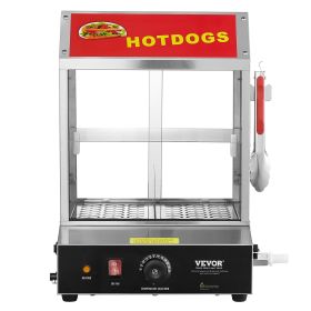 Commercial Hot Dog Steamer 2-Tier Electric Bun Warmer 28.5QT Slide Doors (Option: Natural)